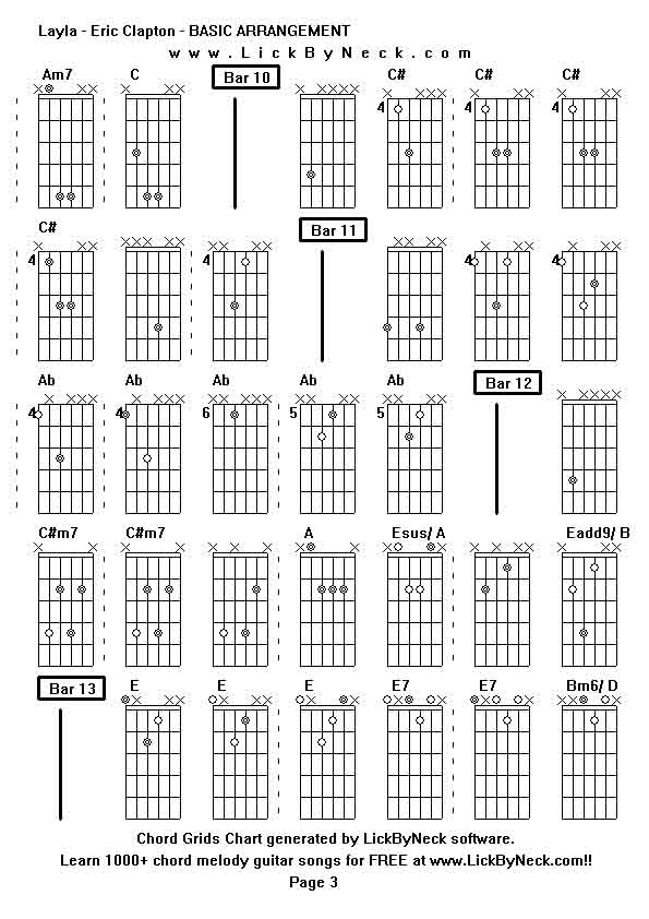 Chord Grids Chart of chord melody fingerstyle guitar song-Layla - Eric Clapton - BASIC ARRANGEMENT,generated by LickByNeck software.